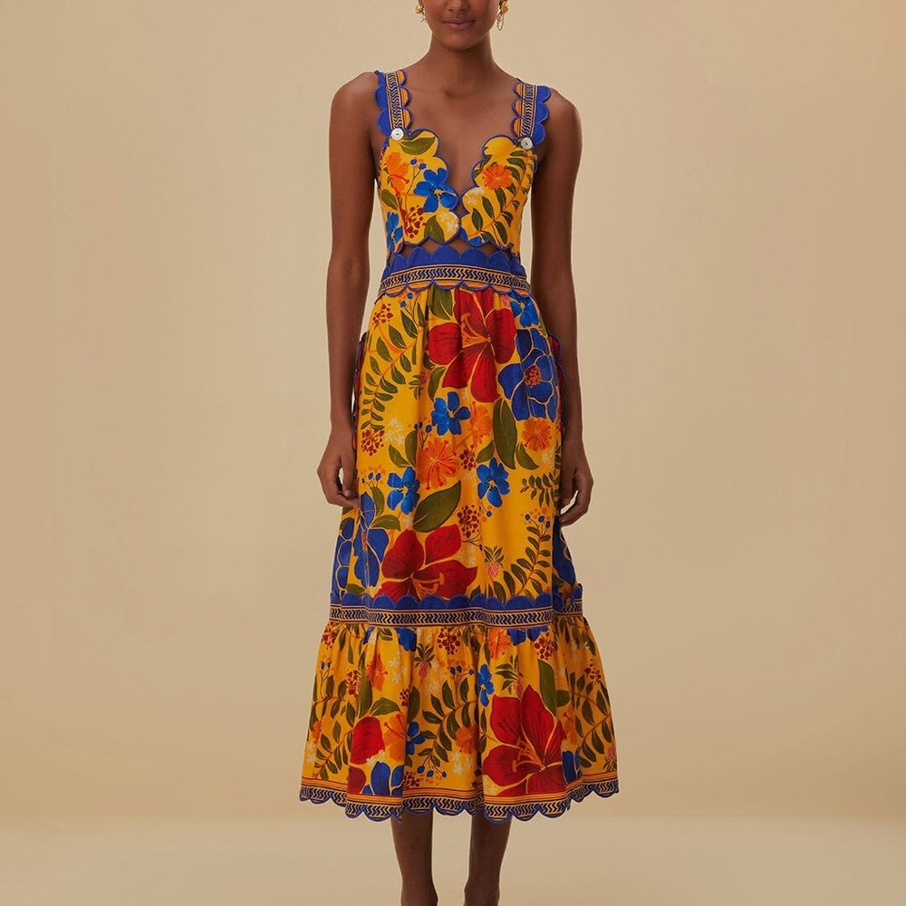 NWT Farm Rio yellow floral midi dress